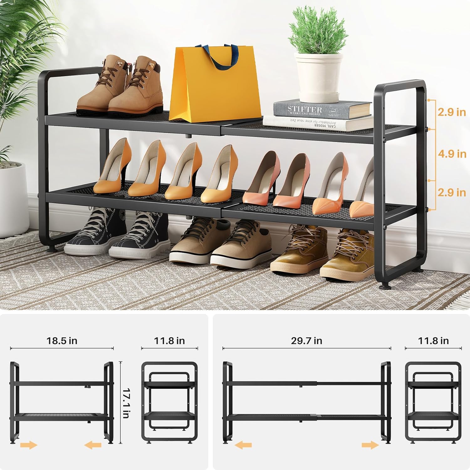 Expandable Metal Shoe Rack, 2-Tier
