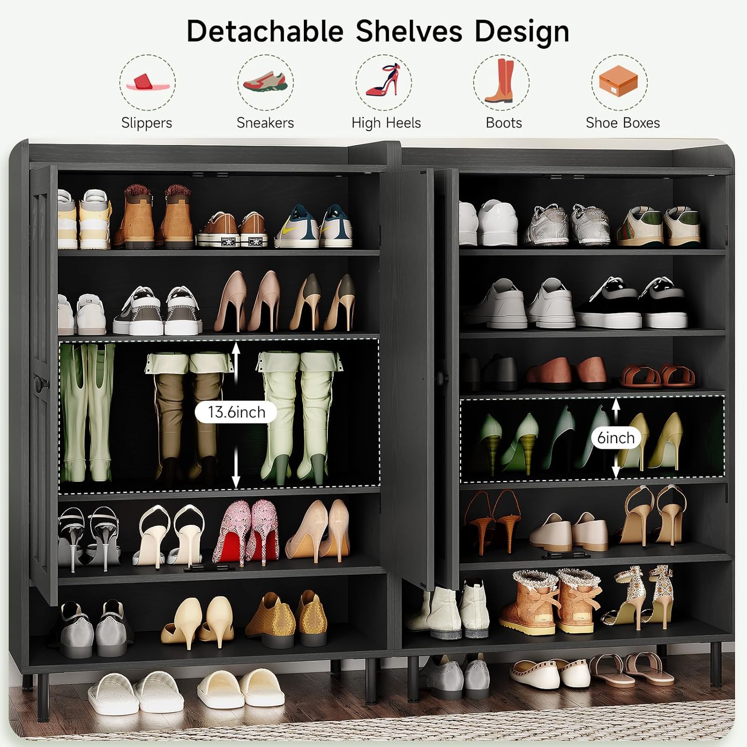 ONBRILL Shoe Cabinet with Cross Molding Doors